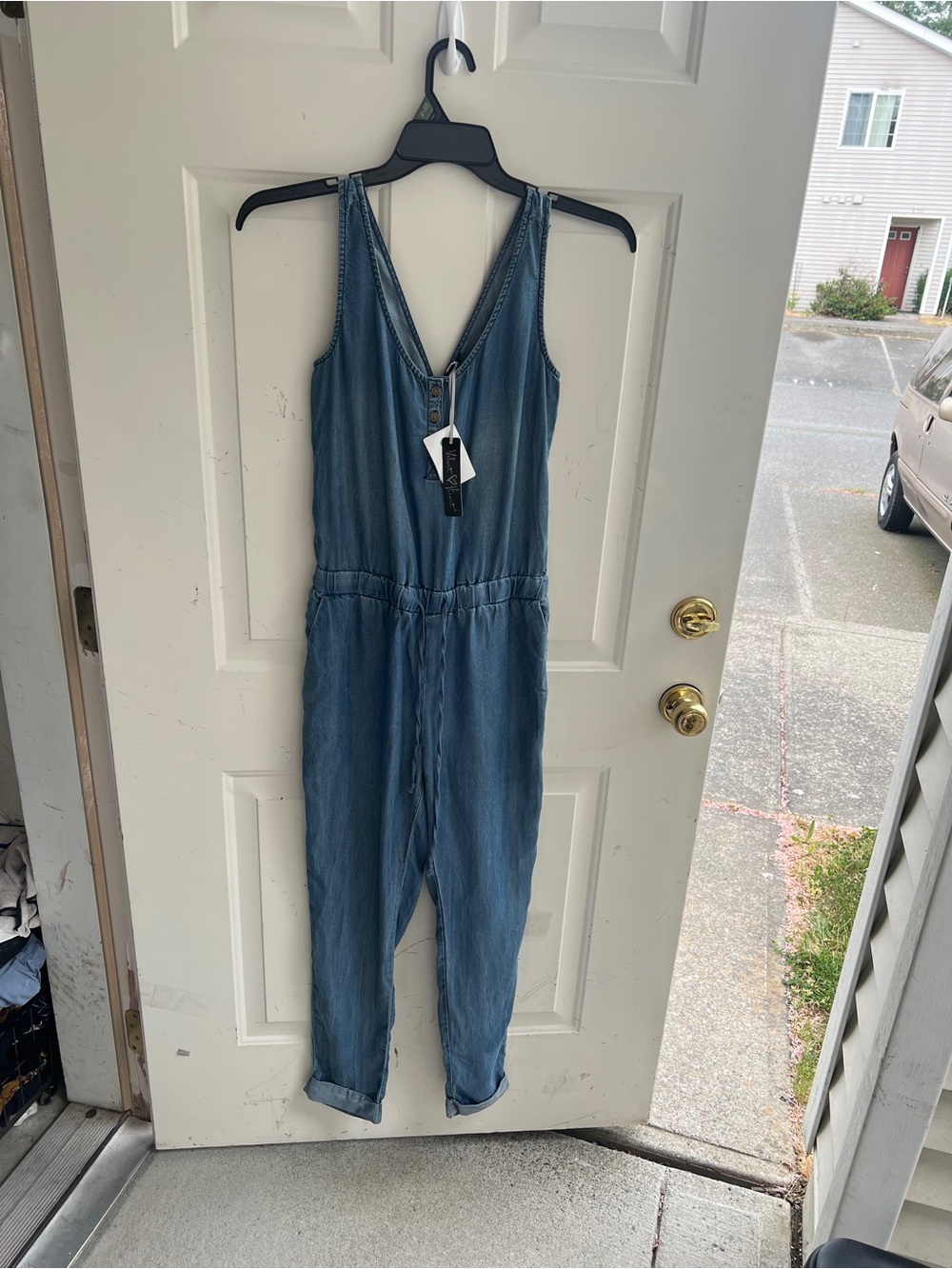 Velvet Heart Sleeveless Denim Romper - Medium Blue